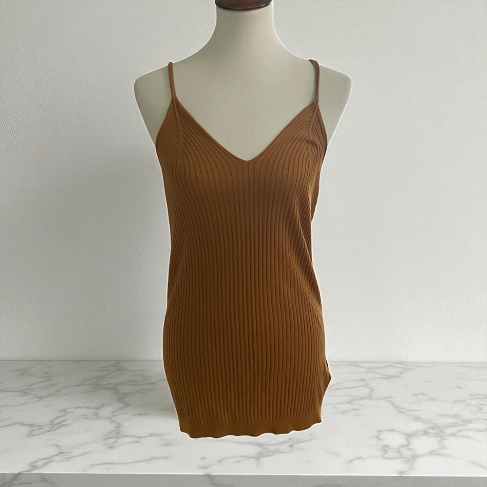 Anthropologie Tan Ribbed‎ Knitted Top